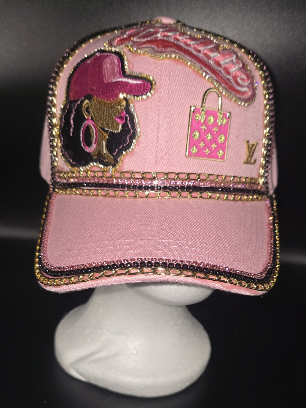 Pink Embellished Baseball Cap With Removable Brooch